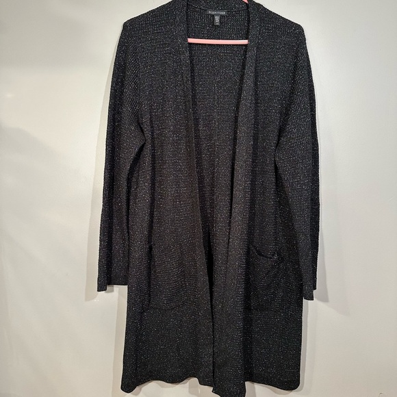 Eileen Fisher Long Black Sparkling Cardigan with Pockets Large - Picture 3 of 9